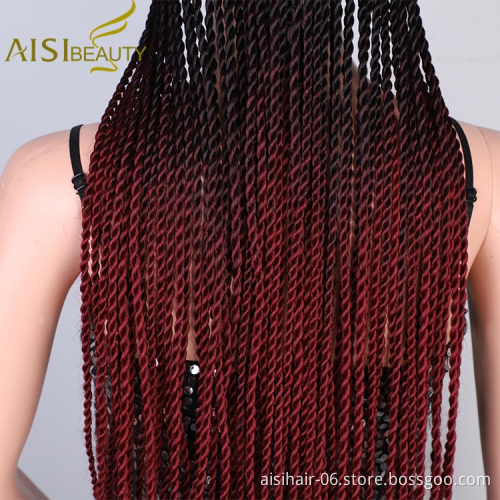 Aisi Beauty Wholesale Cheap Price Ombre Red Dark Root Heat Resistant Fiber Baseball Hat With Crochet Twist Braiding Hair